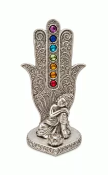 Fatima Hand Buddha 7 Chakras Incense Holder, Silver-Plated Resin, 16 cm