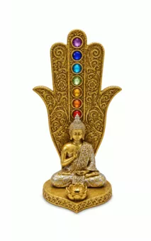 Golden Resin Hand of Fatima Buddha 7 Chakras Incense Holder 16 cm