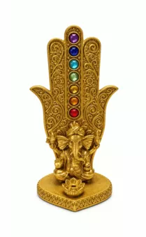 Fatima Hand Ganesh 7 Chakras Golden Resin Incense Holder 16 cm