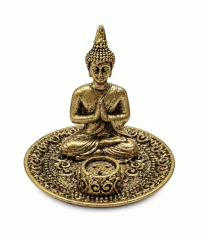 Golden Resin Praying Buddha Incense Holder 9 cm
