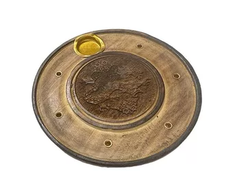 Dragon Chiseled Round Wooden Incense Holder 10cm x10