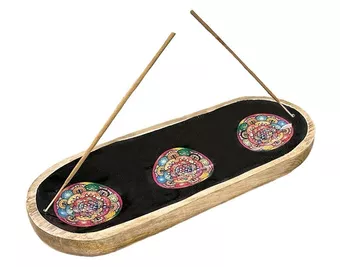 Mango Meena Work Incense Holder Black Mandala 28cm