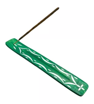 Mango Ski Green and Patterned Wooden Incense Holder 26cm x10
