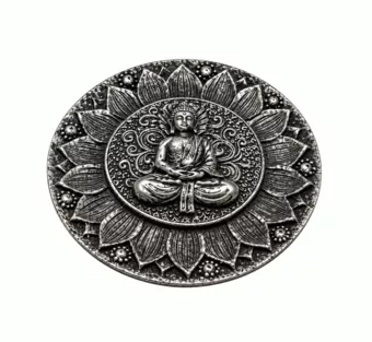 Round Incense Holder Buddha Lotus Silver-Plated Resin 10 cm