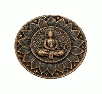 Round Copper Buddha Lotus Resin Incense Holder 10 cm