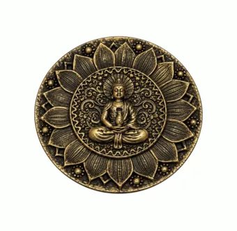 Round Golden Resin Buddha Lotus Incense Holder 10 cm