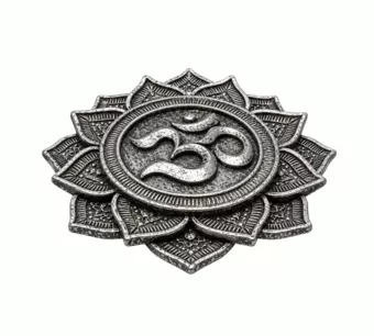 Round Om Lotus Incense Holder in Silver-Plated Resin, 10 cm