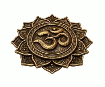 Round Om Lotus Incense Holder in Copper-Toned Resin, 10 cm