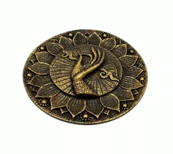 Round Hand Om Lotus Golden Resin Incense Holder 10 cm