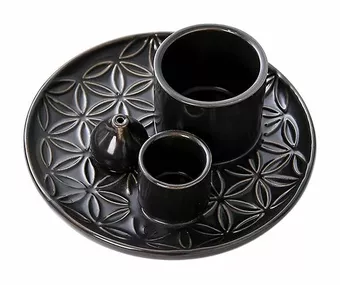Black Ceramic Incense Holder Flowers of Life for Palo Santo and White Sage 13cm