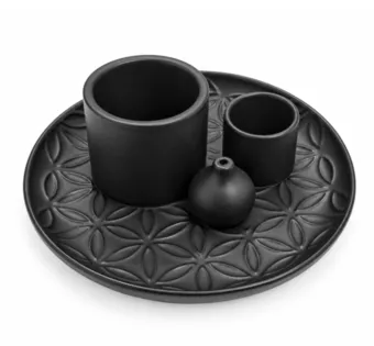 Black Matte Flower of Life Multifunctional Incense Holder 13 cm
