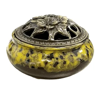 Black and Yellow Ceramic Incense Holder 10cm