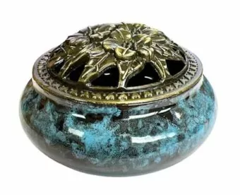 Black and blue ceramic incense holder 10cm