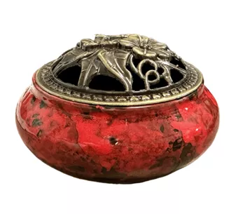Red and Black Ceramic Incense Holder 10cm