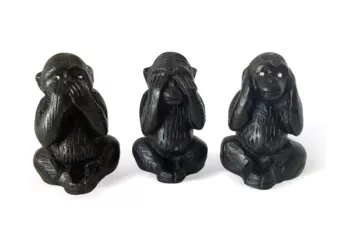 Set of 3 Black Resin Wise Monkeys Statues 7cm