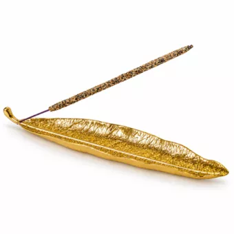 Gold-Coloured Leaf Incense Holder 25 cm