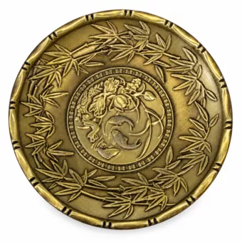 Incense bowl and coaster with lotus and fish design, 9.3 cm