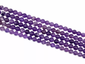 Round Amethyst Beads on Strand A 6 mm