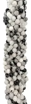 Tourmalinated Clear Quartz Round Beads Strand A 8-9mm