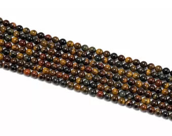 Round Multicoloured Tiger Eye Beads on Strand A 6 mm