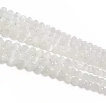 Round Cat’s Eye Selenite Beads on Strand A 8 mm