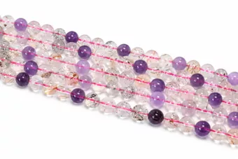 Round Beads on String Super Seven Quartz with AA Inclusions 8–9 mm