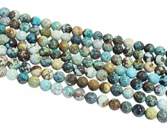 Round Beads on Strand Turquoise on Matrix A 6 mm