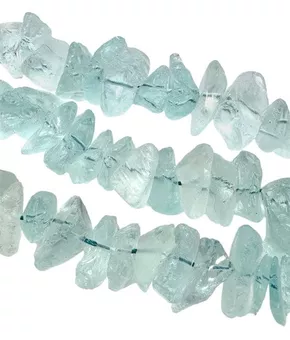 Heated Aquamarine A Rough Stones 13-20mm on a 40cm thread