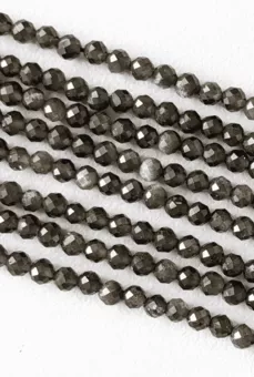 Faceted Round Beads Strand Golden Black Obsidian AA 3-4 mm