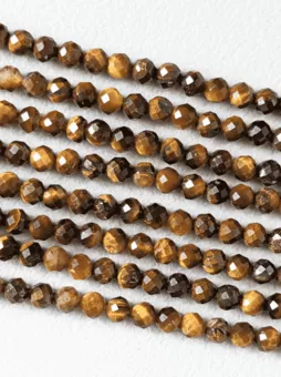 Faceted Round Tiger Eye A+ Beads Strand 3-4 mm