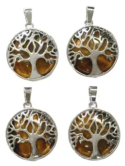 Metal Pendant Tree of Life Tiger Eye A 25mm x4