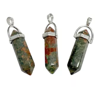 Unakite Point Metal Pendant AB 42mm x3