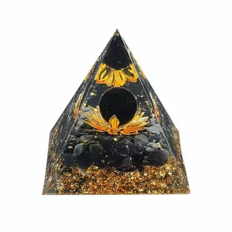 Orgonite Pyramid Black Obsidian Lotus