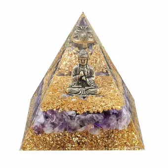 Orgonite Pyramid Buddha + Amethyst 8cm
