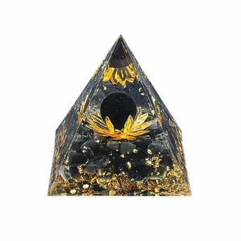 Black Obsidian Lotus Orgonite Pyramid 8cm