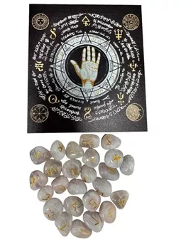 Futhark Rose Quartz Rune Box with Fabric Bag 10x11cm