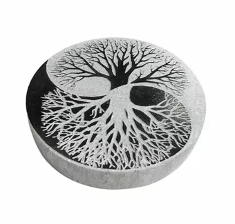 Black & White Yin Yang Tree of Life Selenite Plate 8cm