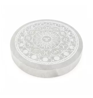Selenite Circular Zodiac Wheel Plate 12cm 350g