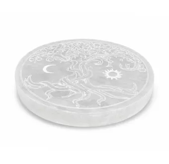 Tree of Life Moon Sun Selenite Plate 13cm