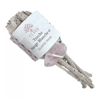 White Sage Petal Torch with Rose Quartz 25-30g 11cm