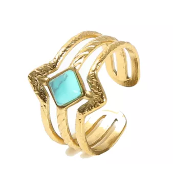 Adjustable Gold Stainless Steel Diamond-Shaped Ring with Turquenite A