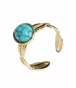 Gold Stainless Steel Adjustable Leaf Ring with Turquenite A