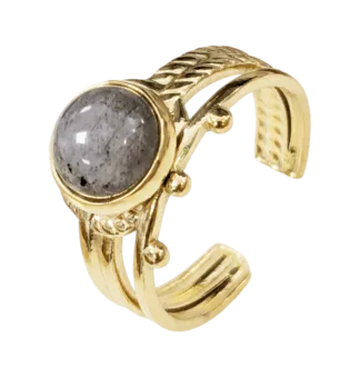 Labradorite A Round Gold Stainless Steel Adjustable Ring