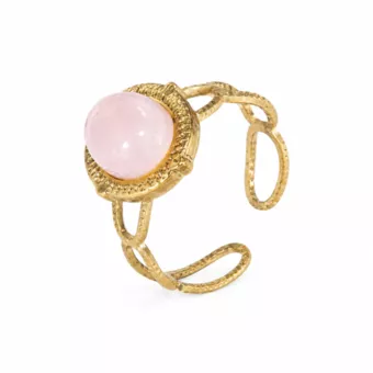 Oval Rose Quartz Gold Plated Stainless Steel Ring