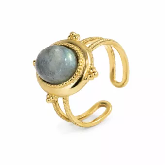 Oval Labradorite Gold Plated Stainless Steel Ring