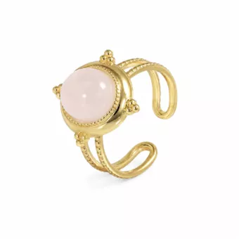 Oval Rose Quartz Gold Plated Stainless Steel Ring