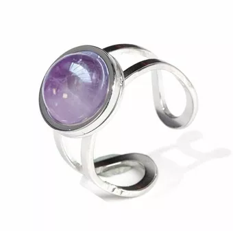 Silver Stainless Steel Ring Amethyst round