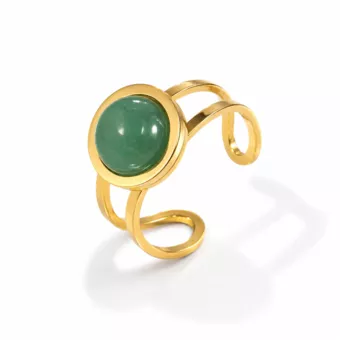 Round Gold-Plated Stainless Steel Ring with Green Aventurine