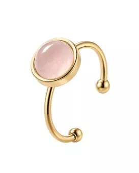 Adjustable Gold Stainless Steel Ring with Rose Quartz AB 8mm