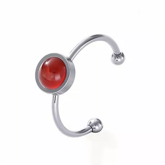 Adjustable Silver Stainless Steel Ring with Red Agate AA 6mm
